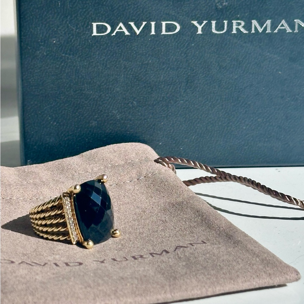 David Yurman Wheaton 20x15 Black Onyx Diamond Ring in 18k Yellow Gold